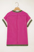 Retro Vibe Contrast Trim Corded Knit Short Sleeve Top